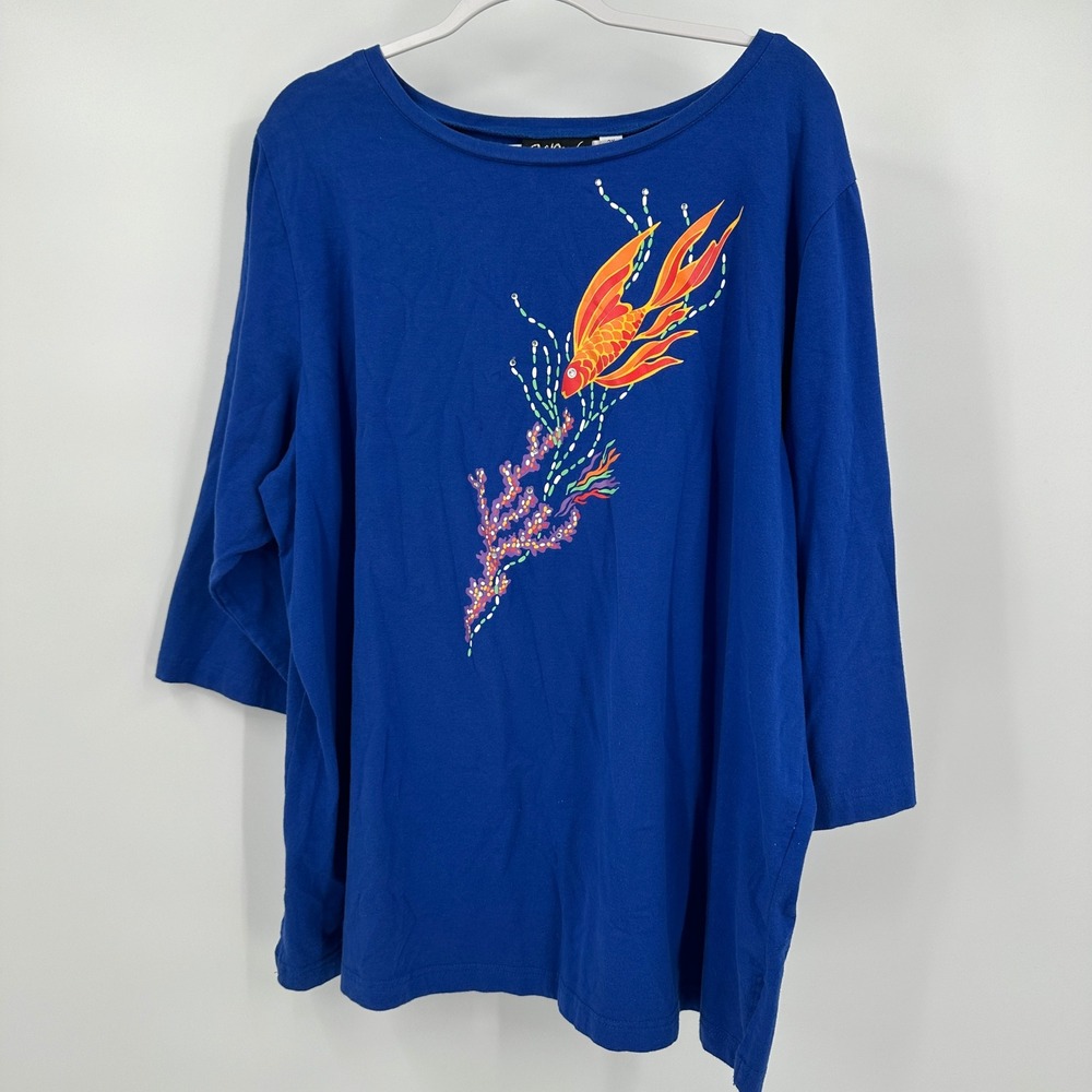 Quacker‎ Factory Womens Art to Wear Top Size 2X Whimsigoth Oceanic Boho Casual